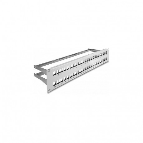19" Keystone patchpaneel 48 pordiga koos tõmbetõkestussiinidega 2 HE, hall