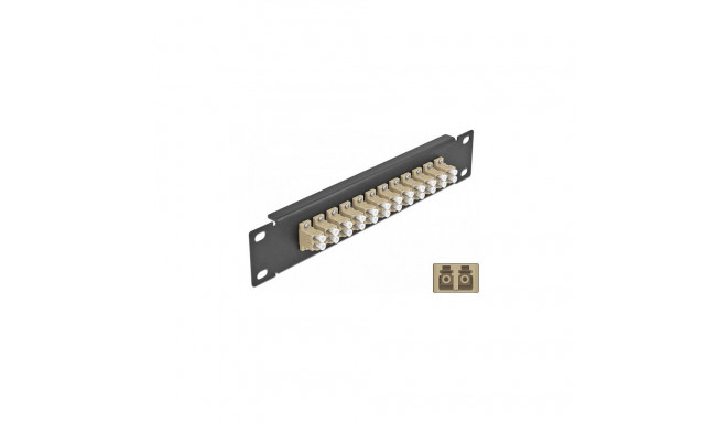 Delock 10" valguskaabli patch-paneel 12 LC Duplex porti beež 1 HE must