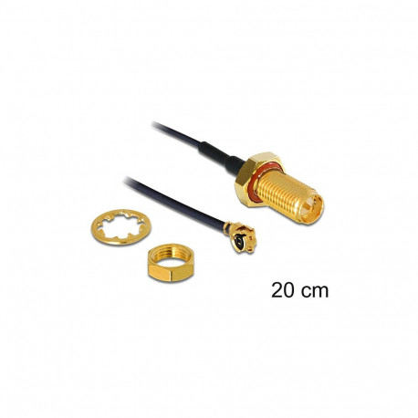 "Antennenkabel RP-SMA Buchse zum Einbau zu I-PEX Inc., MHF® I Stecker 1.13, 20 cm Gewindelänge 10 mm