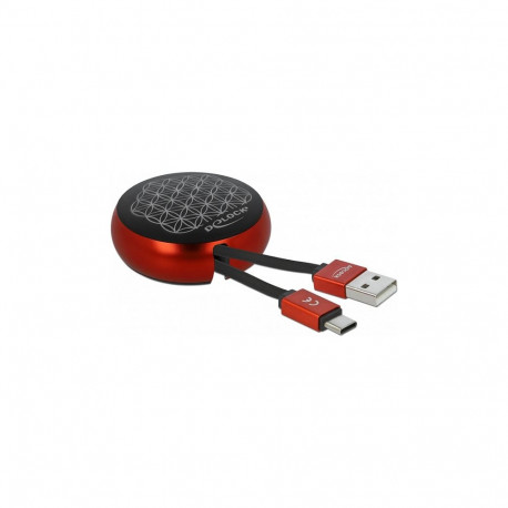 Rullitav USB-kaabel tüüp A USB-C™-ni, must/punane