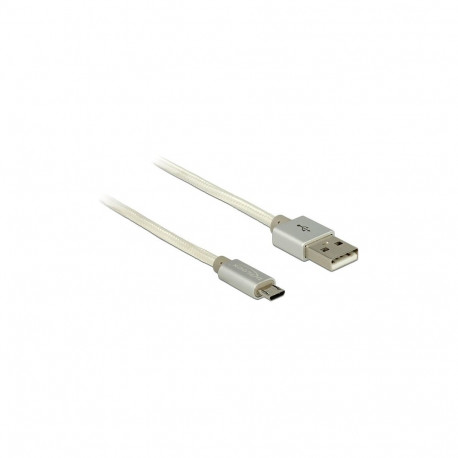 "Daten- und Ladekabel USB Typ-A Stecker > USB Typ Micro-B Stecker mit Textilummantelung weiß 200 cm"
