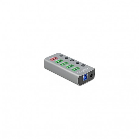 "USB 5 Gbps Hub mit 4 Ports + 1 Schnellladeport + 1 USB-C™ PD 3.0 Port mit Schalter und Beleuchtung"