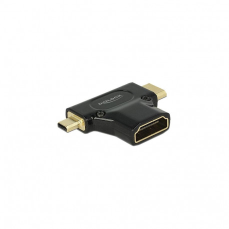 Delock High Speed HDMI Ethernetiga adapter - HDMI-A pesa > Mini-C pistik + Micro-D pistik, must