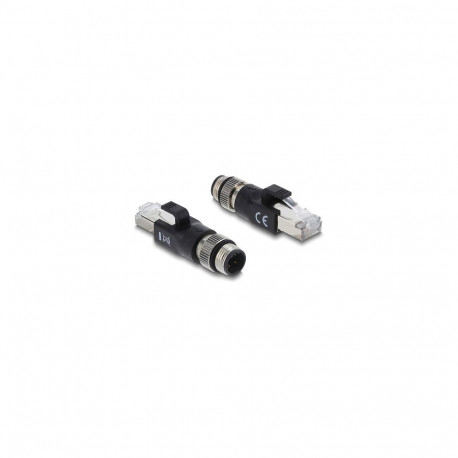 Delock M12 D-koodiga 4 Pin pistik - RJ45 pistik adapter, must