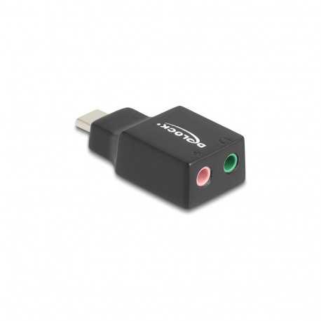 väline USB-helikaart USB Type-C™ pistikuga 2 × 3,5 mm pistikupesale, Plug & Play heladapter, must
