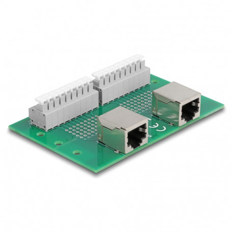 "Delock RJ45 2 x Buchse zu 2 x Terminalblock mit Drucktaster für Hutschiene"