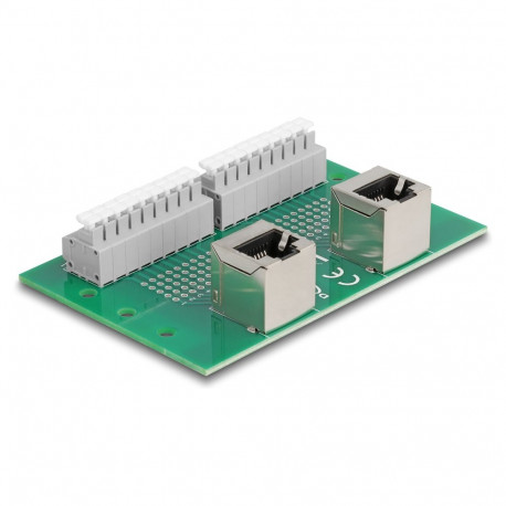 Delock RJ45 2 x pesa kuni 2 x klemmiplokk surunupuga DIN-liistule, nurgaga