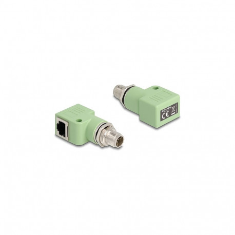 "Delock M12 Adapter X-kodiert 8 Pin Stecker zu RJ45 Buchse Cat.5e mit Befestigungsloch 90° gewinkelt