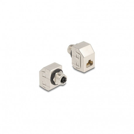 "Delock M12 Adapter X-kodiert 8 Pin Buchse zu RJ45 Buchse Cat.6A STP Metall"