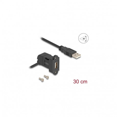 "Delock Keystone Modul USB 2.0 Typ-A Einbaubuchse 45° gewinkelt zu Typ-A Stecker mit 30 cm Kabel sch