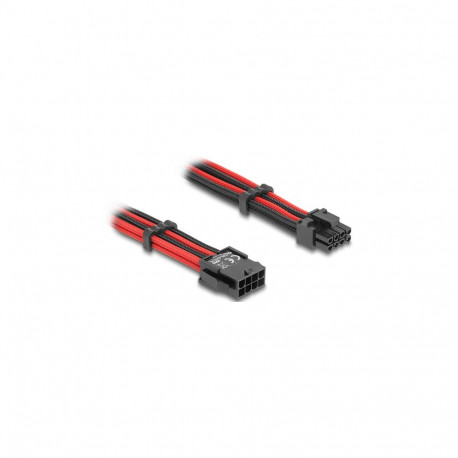Delock 8 Pin pistik kuni 6 + 2 Pin PCIe pesa pikenduskaabel tekstiilkattega puna-must 30 cm
