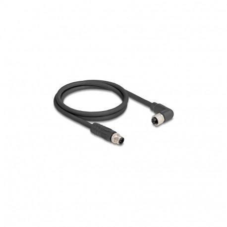 "Delock M12 Kabel L-kodiert 4 Pin Stecker gerade zu Buchse rechts gewinkelt PUR schleppkettentauglic