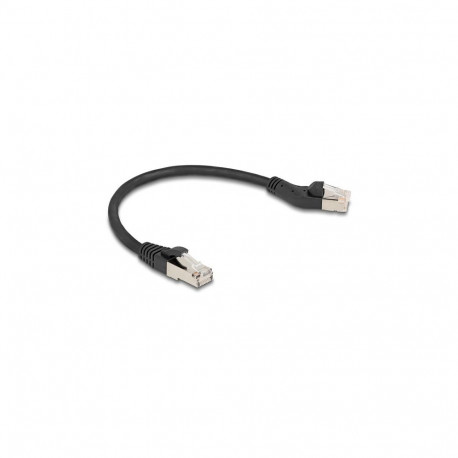 Delock RJ45 võrgukaabel Cat.6A S/FTP 45° vasakule nurgaga pistik ja otsepistik 0,25 m must