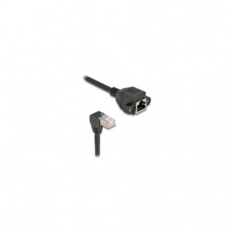 Delock S/FTP võrgu pikenduskaabel RJ45 90° nurgaga pistik ja RJ45 paneelpesa Cat.6A 0,25 m must