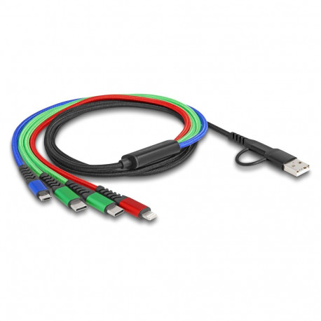 Delock 4 in 1 USB laadimiskaabel USB Type-A + USB-C™ - Lightning™ / Micro USB / 2 x USB Type-C™ 1,20
