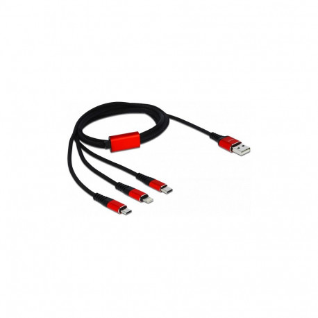 "Delock USB Ladekabel 3 in 1 Typ-A zu Lightning™ / Micro USB / USB Type-C™ 1 m schwarz / rot"