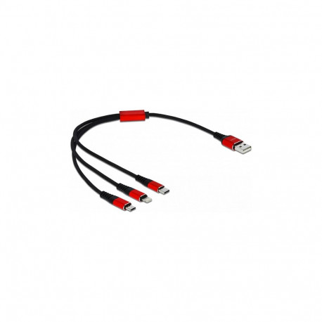 "Delock USB Ladekabel 3 in 1 Typ-A zu Lightning™ / Micro USB / USB Type-C™ 30 cm schwarz / rot"