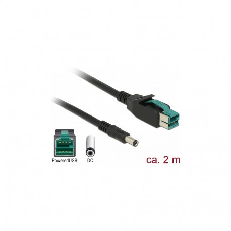 "Delock PoweredUSB Kabel Stecker 12 V > DC 5,5 x 2,1 mm Stecker 2 m für POS Drucker und Terminals"