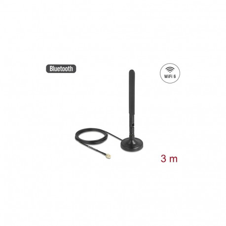 "Delock WiFi 6 Antenne RP-SMA Stecker 3 dBi omnidirektional mit Anschlusskabel RG-174 3 m mit Kippge