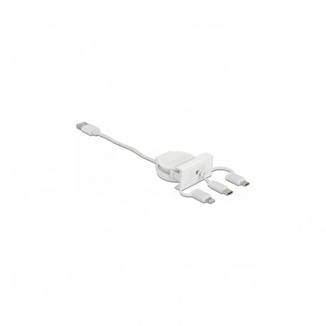 "Easy 45 Modul USB 2.0 3 in 1 Aufrollkabel USB Typ-A zu USB-C™, Micro USB und Lightning weiß"