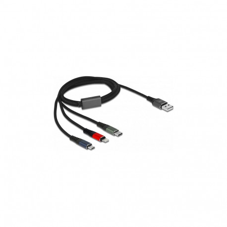Delock 3-ühes USB-laadimiskaabel Type-A - Lightning / Micro USB / USB Type-C 1 m kolmevärviline
