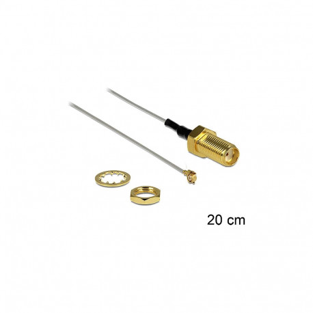 "Antennenkabel SMA Buchse zum Einbau zu I-PEX Inc., MHF® II Stecker 0.81, 20 cm Gewindelänge 10 mm"