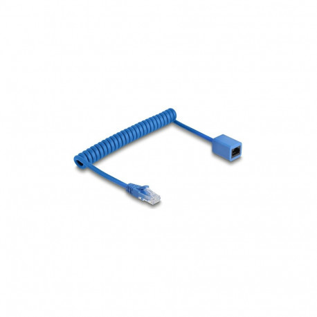 Delock RJ45 spiraalkaabel pistik-pesa Cat.6 UTP 0,8 m - 1,8 m sinine