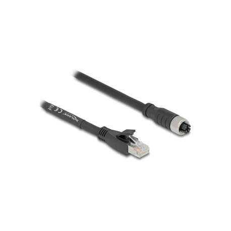 Delock M12 X-kodeeritud 8 Pin pesa - RJ45 pistik kaabel Cat.5e S/FTP painduv 5 m must