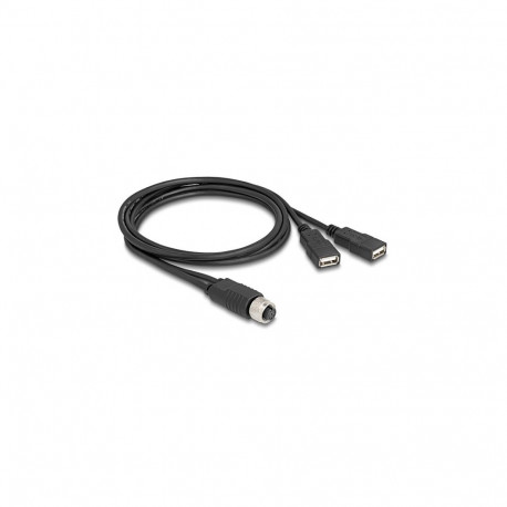 "Delock M12 Kabel A-kodiert 8 Pin Buchse zu 2 x USB 2.0 Typ-A Buchse 1 m schwarz"