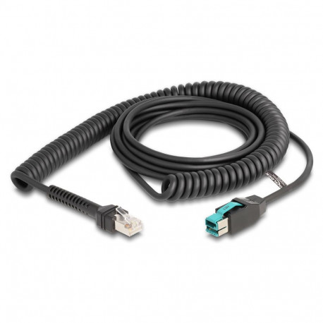 "Delock Spiralkabel RJ50 Stecker zu PoweredUSB Stecker 12 V 3 m schwarz"
