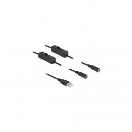 "Delock Kabel USB Typ-A Stecker zu 2 x DC 5,5 x 2,1 mm Buchse mit Schalter 1 m"