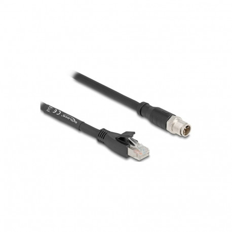 Delock M12 X-kodeeritud 8 Pin pistik - RJ45 pistik kaabel Cat.5e S/FTP painduv 2 m must