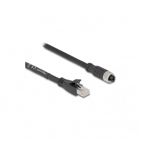 Delock M12 kaabel X-kodiert 8 Pin pesa RJ45 pistik Cat.5e S/FTP painduv 2 m must