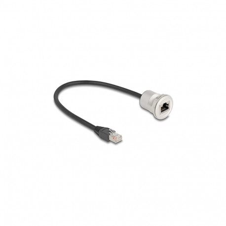 "Delock RJ45 Einbaubuchse mit Kabelpeitsche Stecker Cat.5e STP 30 cm Aluminium"