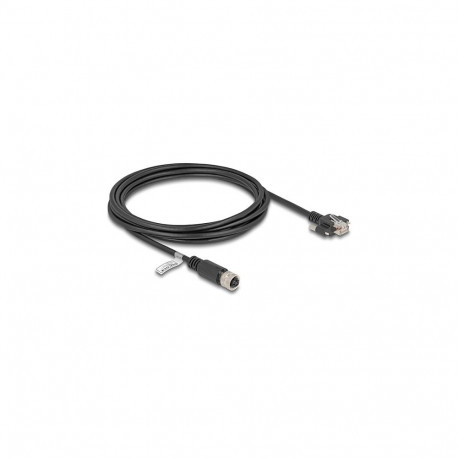 Delock M12 D-koodiga 4-viiguline pesa ja RJ45 pistikuga kaabel kruvidega Cat.5e FTP 3 m must