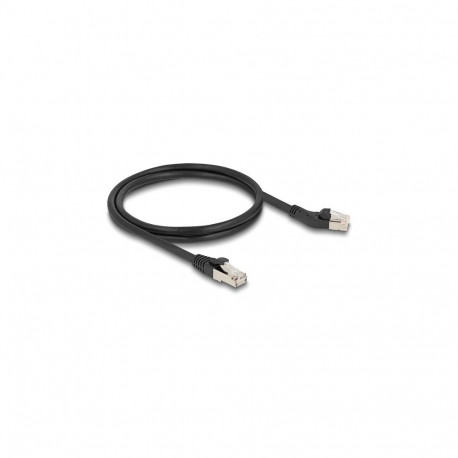 "Delock RJ45 Netzwerkkabel Cat.6A S/FTP Stecker 45° nach links gewinkelt zu Stecker gerade 1 m schwa