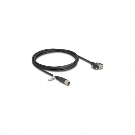 Delock M12 X-kodeeritud 8-pin pesa ja RJ45 pistikuga kaabel kruvidega Cat.6A S/FTP 2 m must
