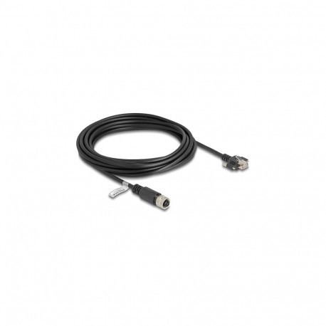 Delock M12 D-kodiert 4 Pin pesa RJ45 pistik kruvidega Cat.5e FTP 5 m must kaabel