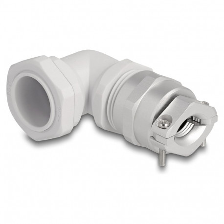 "Delock Kabelverschraubung mit Zugentlastung und Biegeschutz 90° gewinkelt PG21 grau"