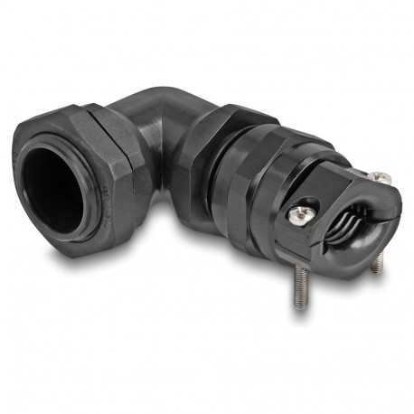 "Delock Kabelverschraubung mit Zugentlastung und Biegeschutz 90° gewinkelt PG16 schwarz"