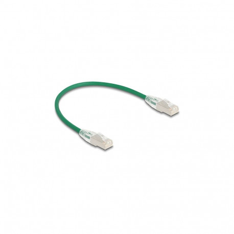 "Delock RJ45 Netzwerkkabel Cat.6A Stecker zu Stecker mit gebogener Rastnase U/FTP Slim 0,3 m grün"