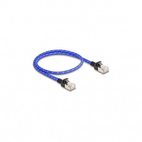 "Delock RJ45 Netzwerkkabel mit Geflechtmantel Cat.6A U/FTP Slim 0,5 m blau"