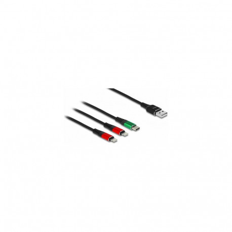 Delock 3-ühes USB laadimiskaabel USB Type-A – 2 x Lightning™ / USB Type-C™, 1 m