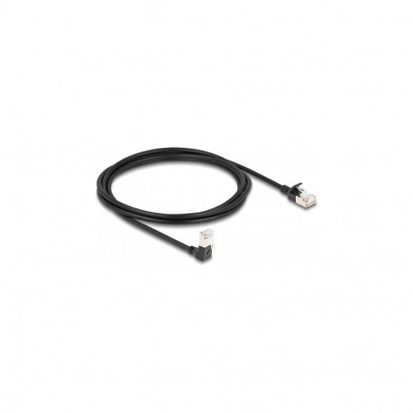 "Delock RJ45 Netzwerkkabel Cat.6A S/FTP Slim 90° unten gewinkelt / gerade 2 m schwarz"
