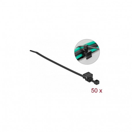 "Delock Kabelbinder mit Befestigungsclip L 200 x B 4,8 mm schwarz 50 Stück"