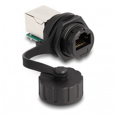 "Kabelverbinder RJ50 Buchse zu RJ50 Buchse zum Einbau mit Verschlusskappe IP68 staub- und wasserdich