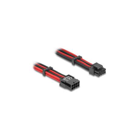 "Delock Verlängerungskabel 8 Pin EPS Stecker zu 4 + 4 Pin EPS Buchse Textilummantelung rot-schwarz 3