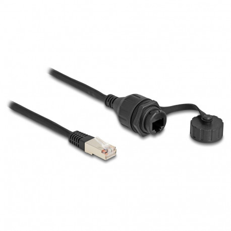 "Delock Kabel RJ50 Stecker zu RJ50 Buchse zum Einbau mit Verschlusskappe IP67 staub- und wasserdicht