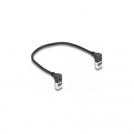 "Delock RJ45 Netzwerkkabel Cat.6A S/FTP Slim 90° oben / oben gewinkelt 0,25 m schwarz"