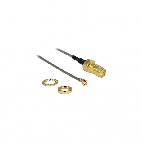 "Antennenkabel SMA Buchse zum Einbau zu I-PEX Inc., MHF® I Stecker 1.37, 20 cm Gewindelänge 10 mm"